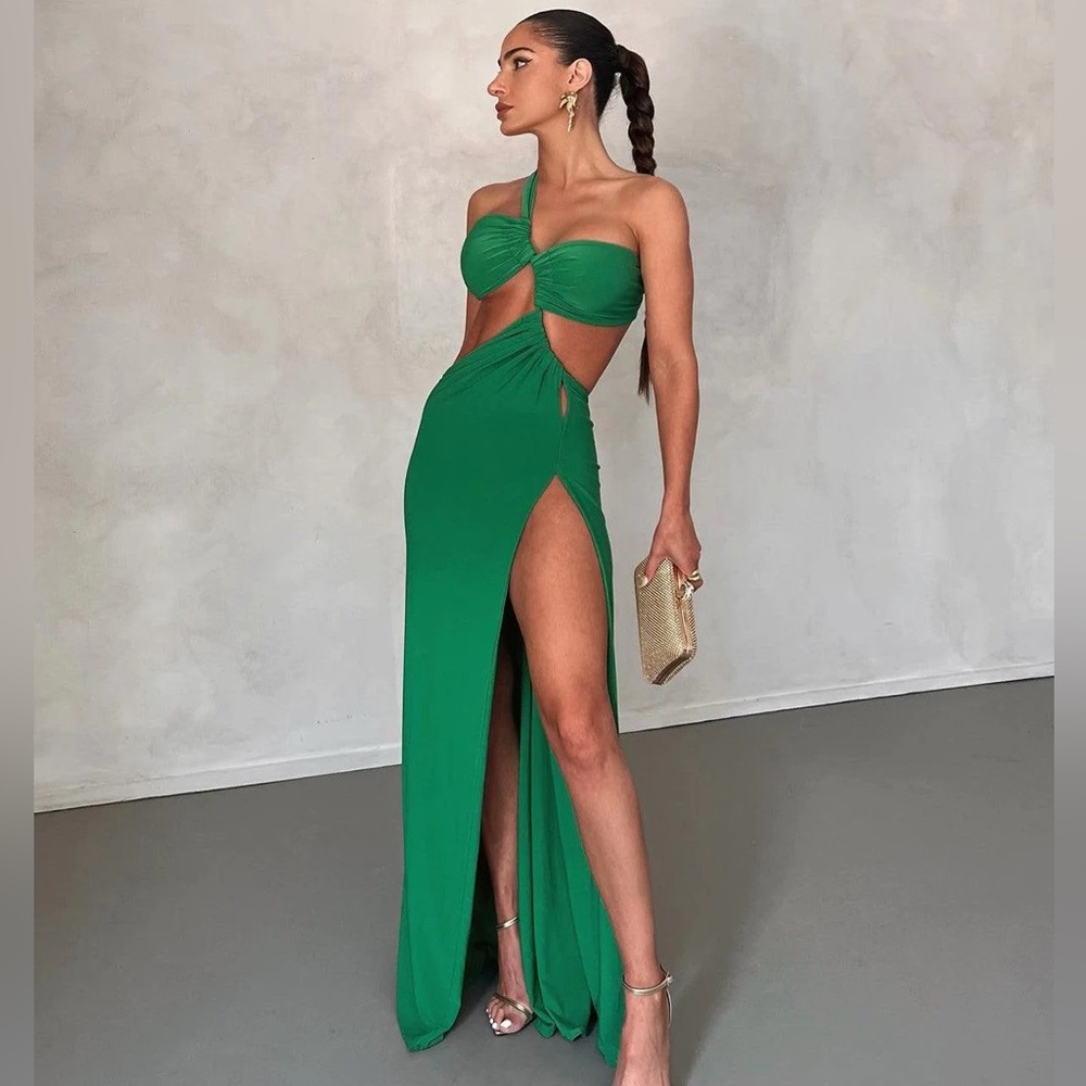 Mew Mews One Shoulder Cutout Maxi Dress Green NWT